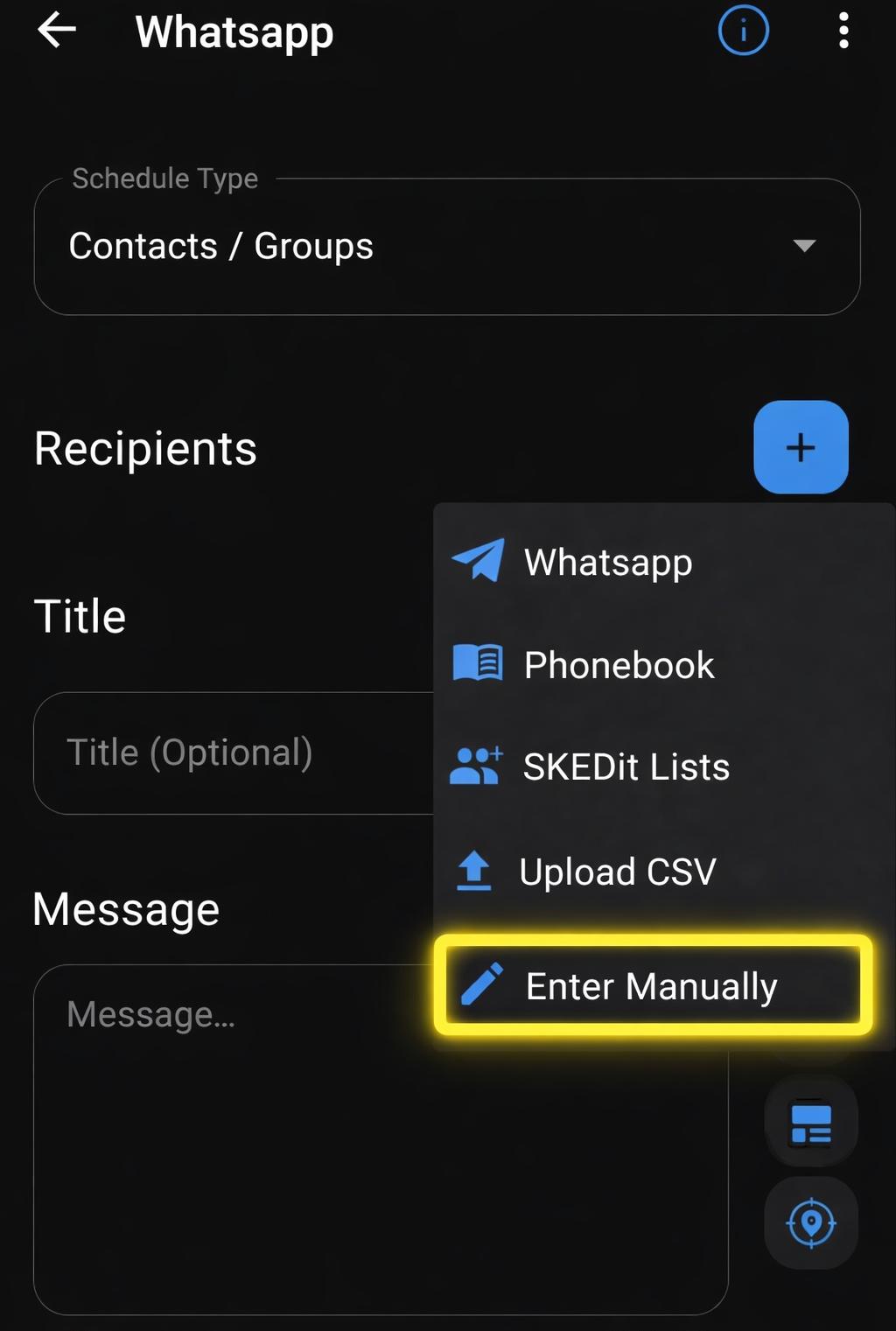 Enter manually option in recipient selection