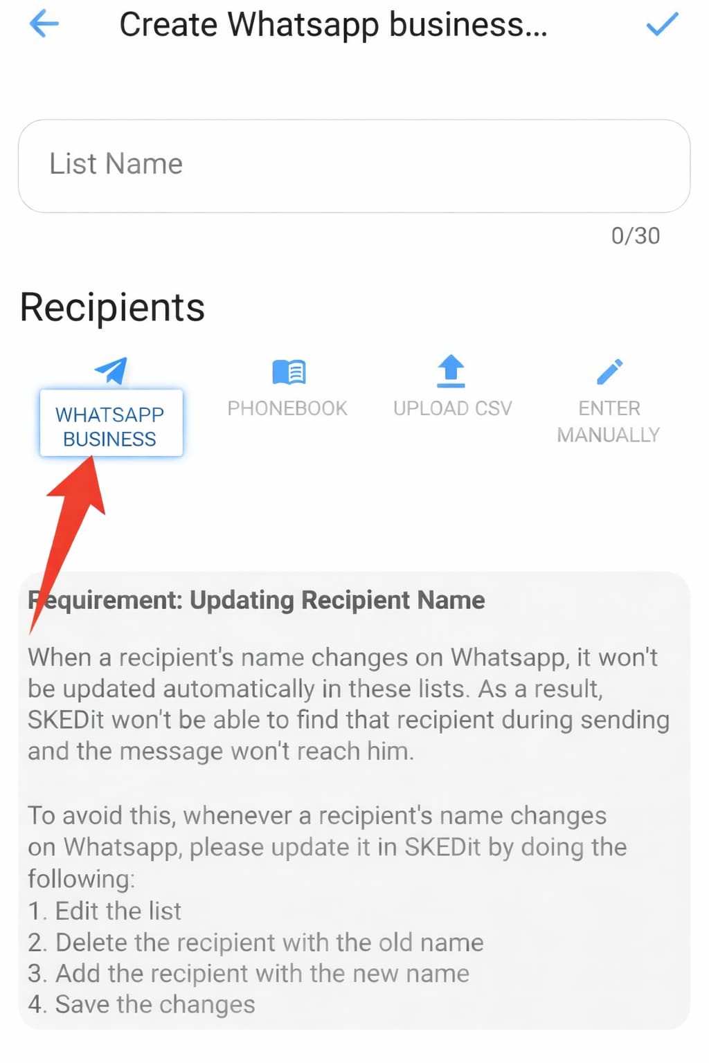 Create list screen
