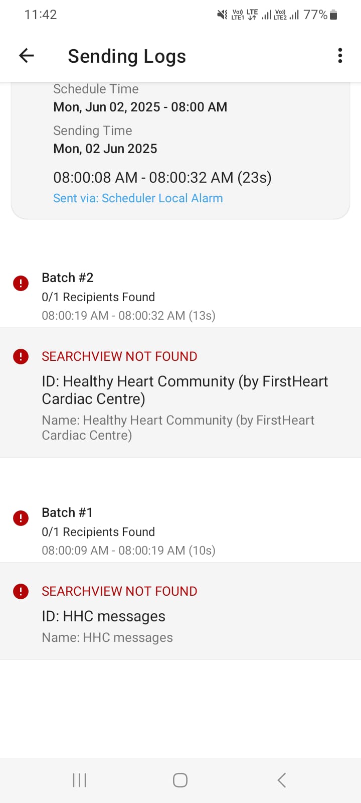 SearchView Not Found log