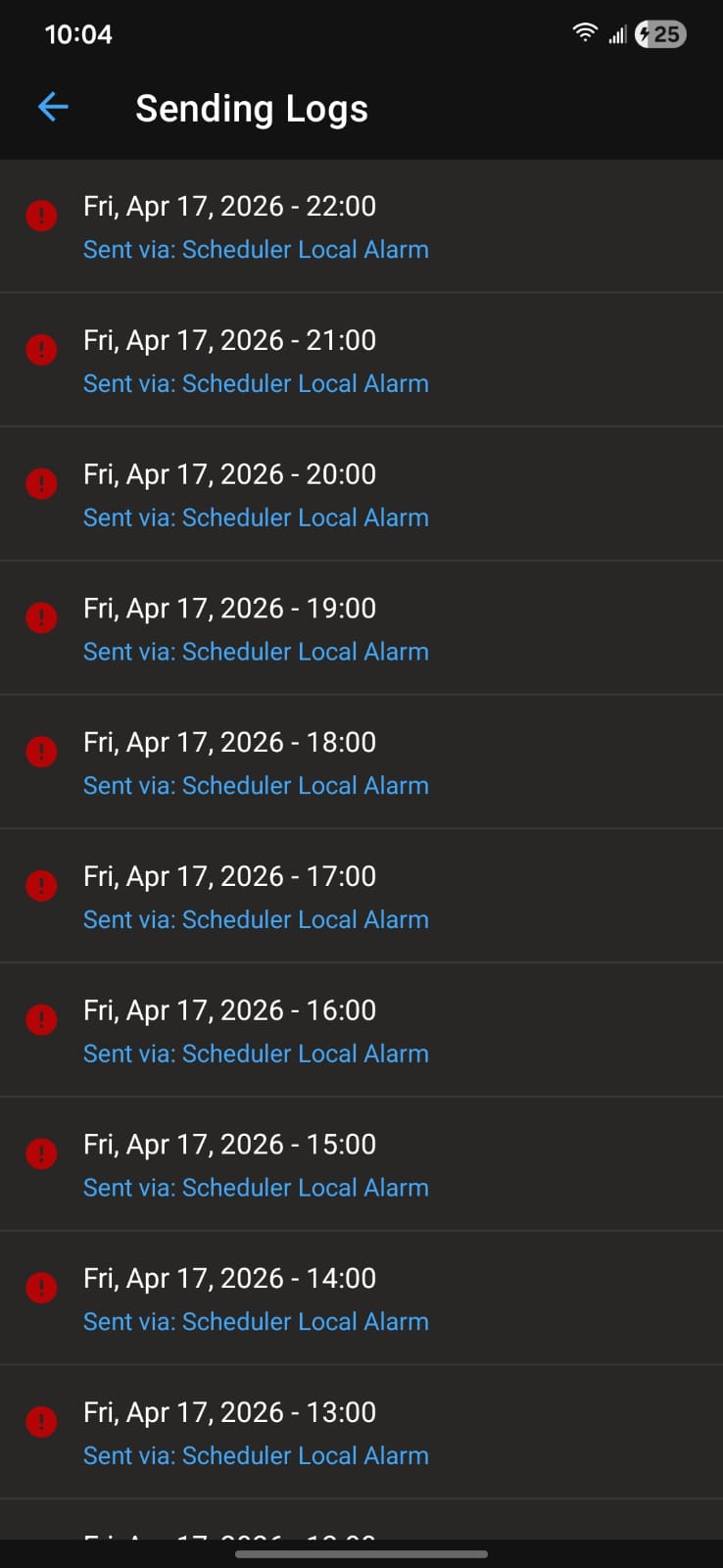 Sending Logs screen overview
