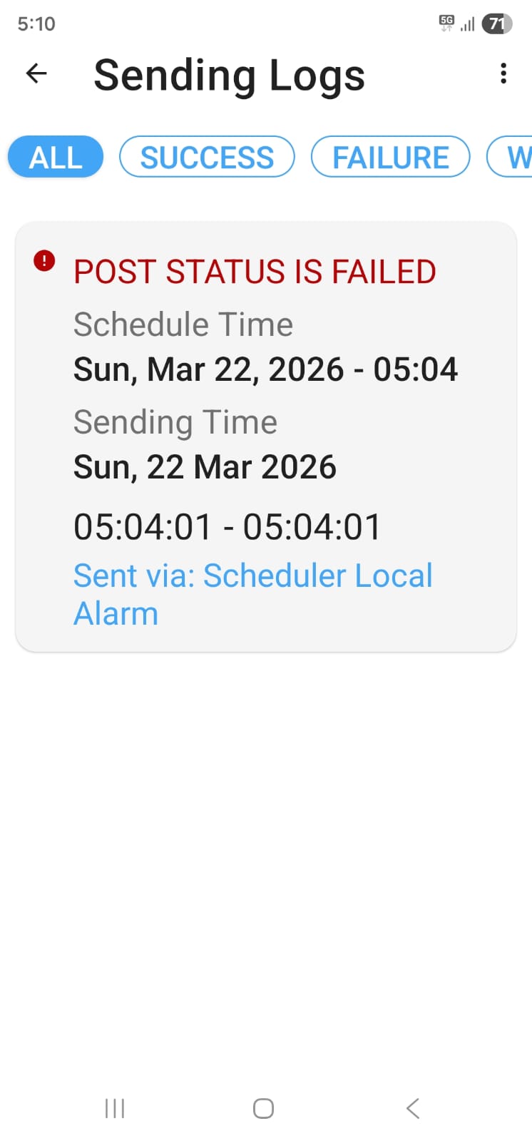 Post Status is Failed log