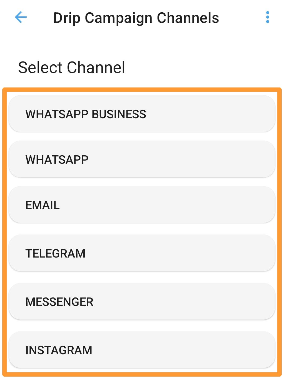 Drip Campaign Channels — select a channel