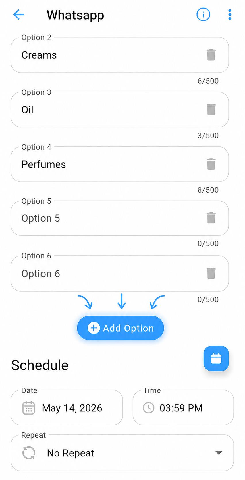 Add Option button highlighted with schedule section below
