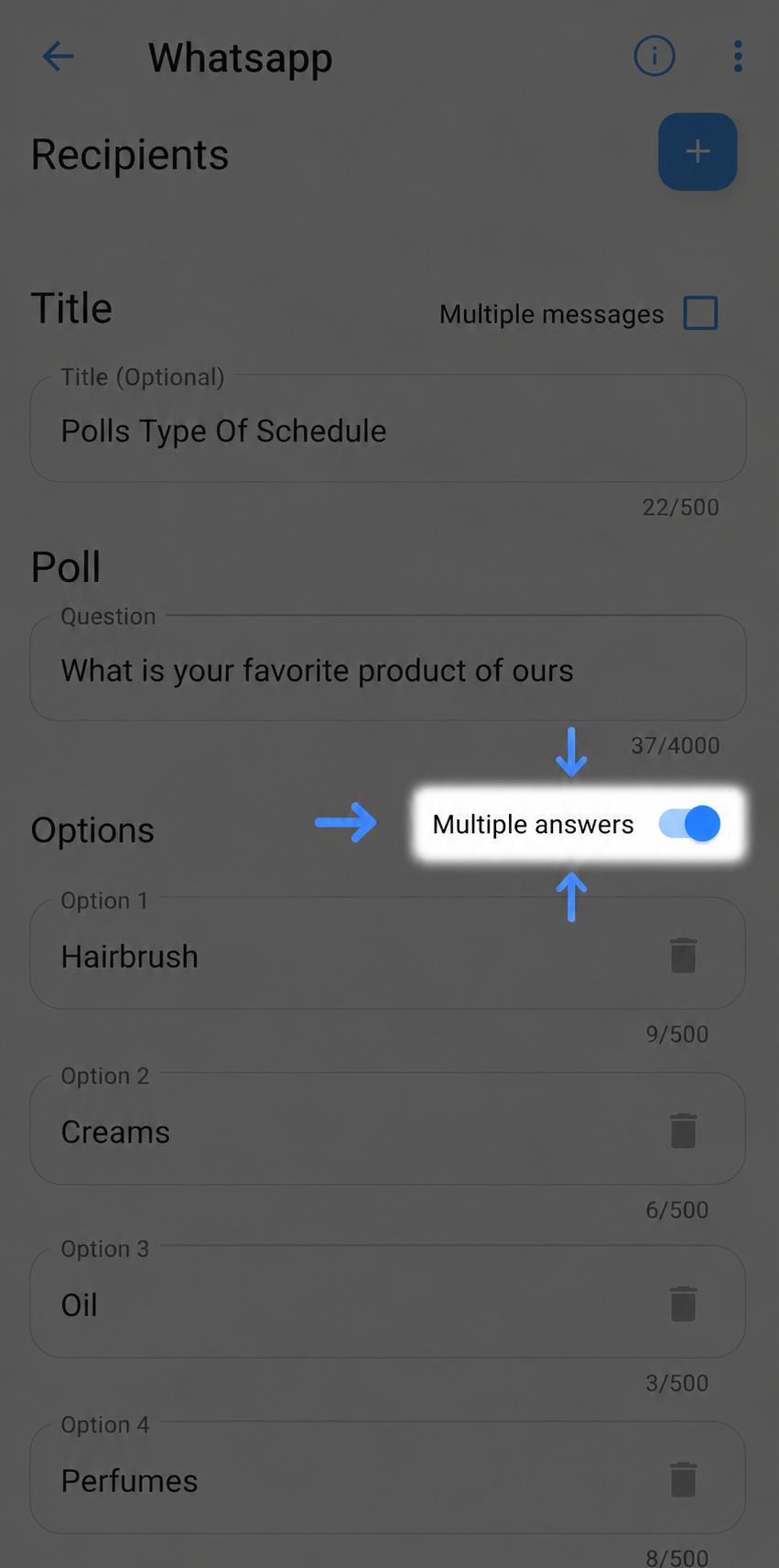 Multiple Answers toggle highlighted