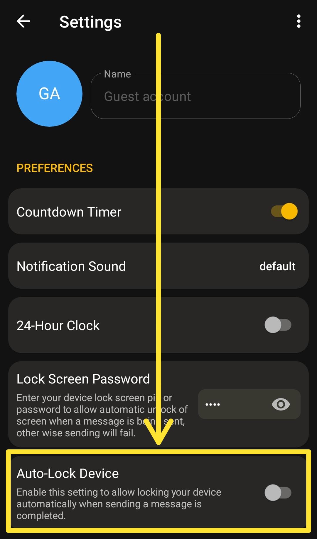 Configuração de bloqueio automático do dispositivo
