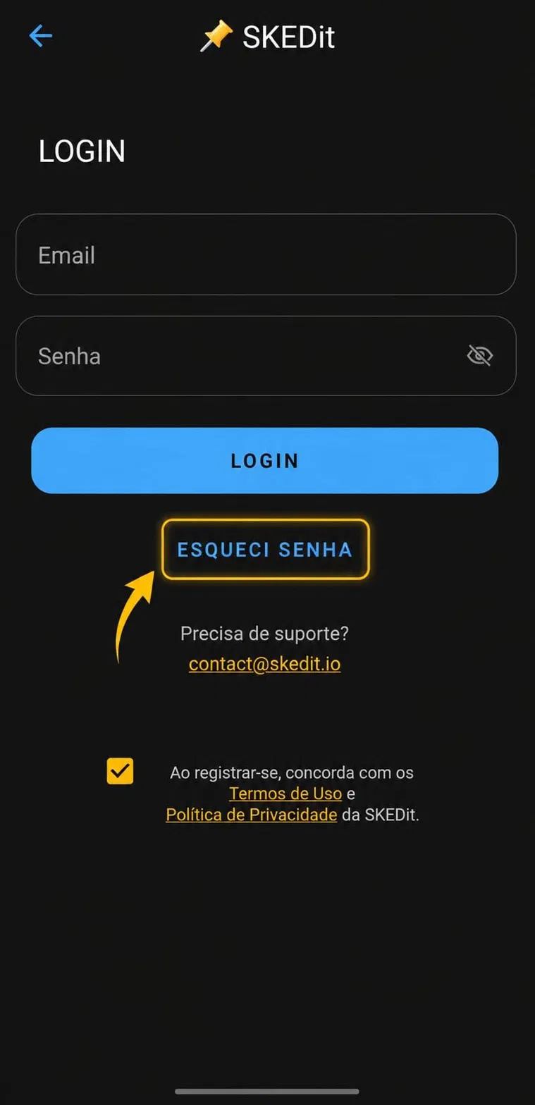 Tela de login com o botão Esqueci Senha