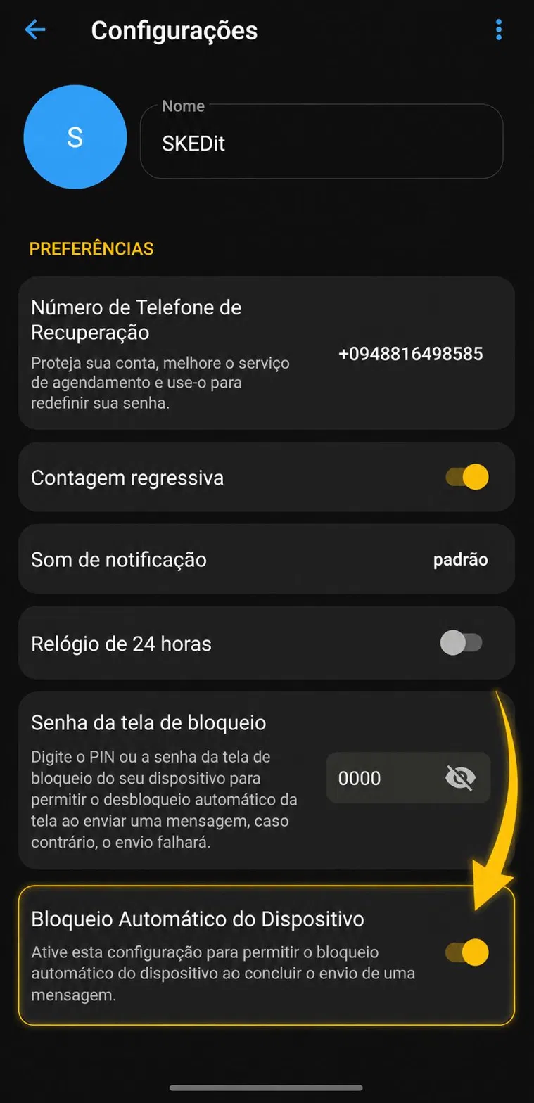 Configuração de bloqueio automático do dispositivo