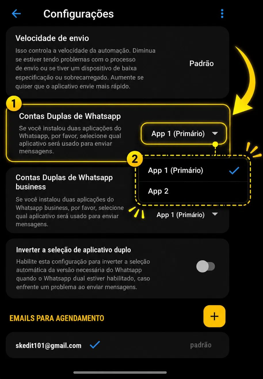 Configurações do WhatsApp Duplo