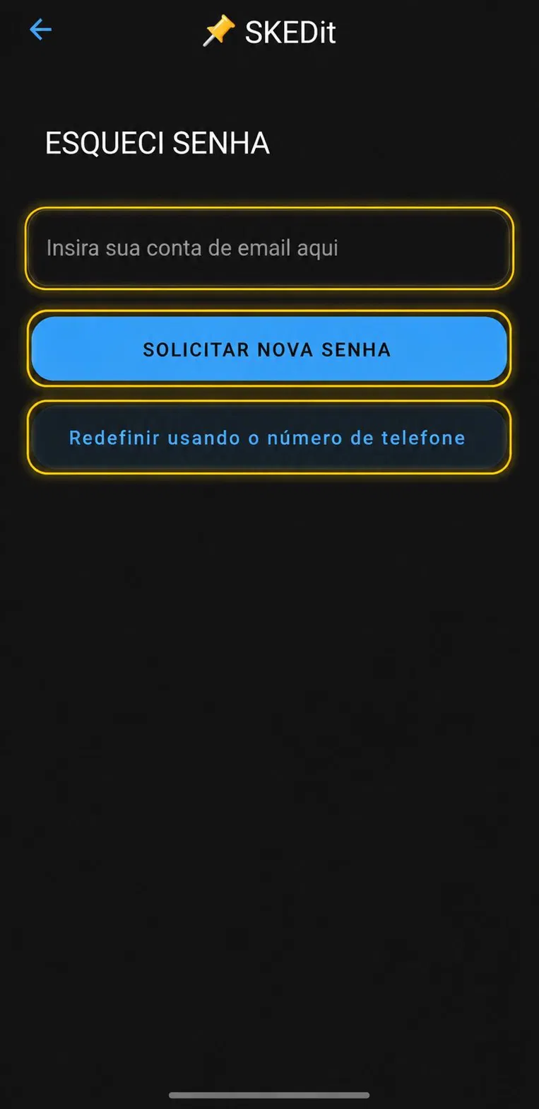 Tela Esqueci Senha para inserir o e-mail da conta